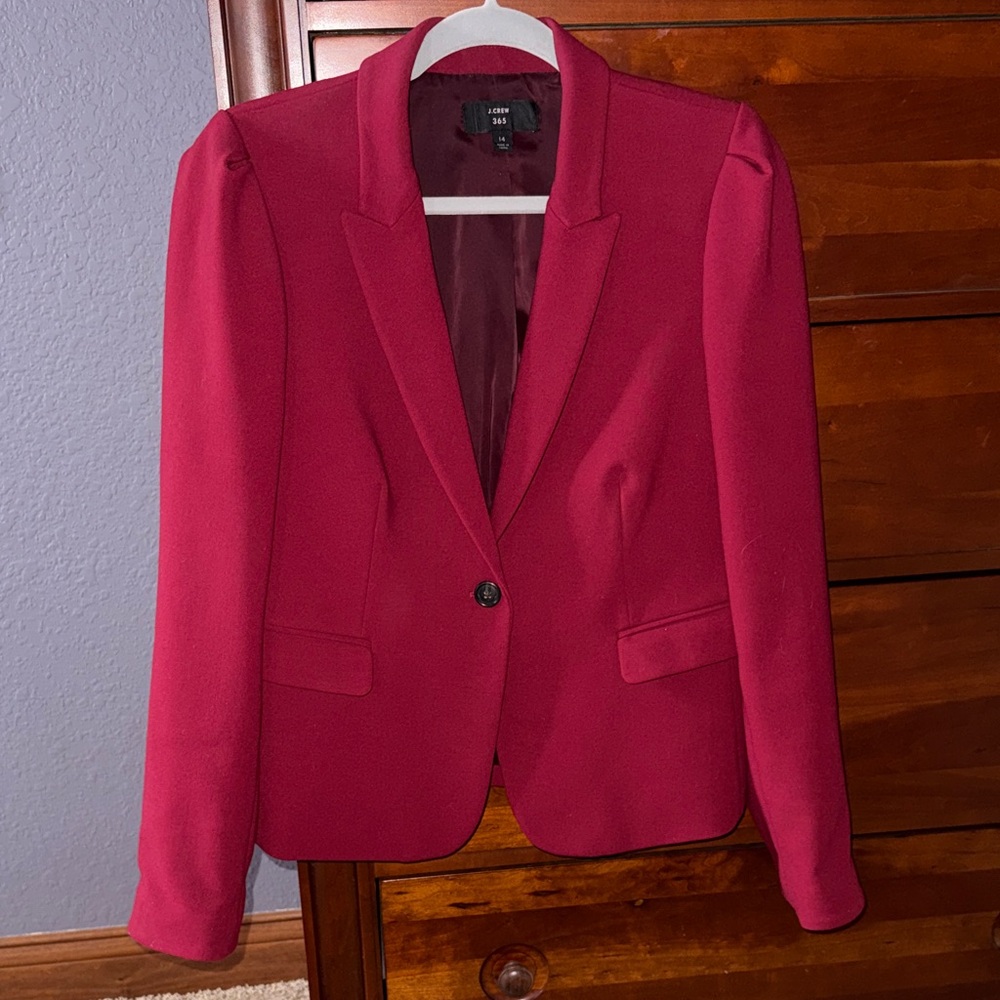 J. Crew Burgundy Blazer 365 Puff Sleeve